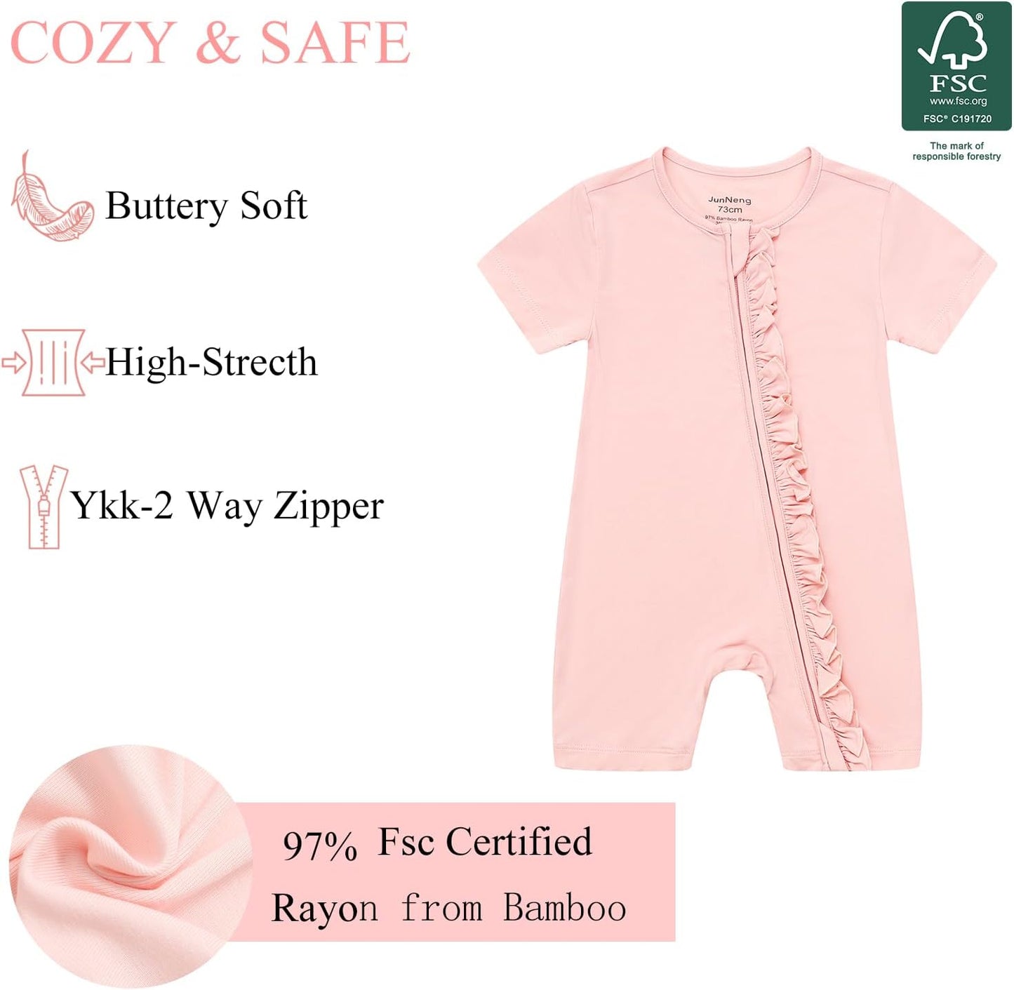 JunNeng Baby 2 Pack Rayon of Bamboo Romper Sleeper 2 Way Zipper Short Sleeve Jumpsuit Zipper Footless One-piece