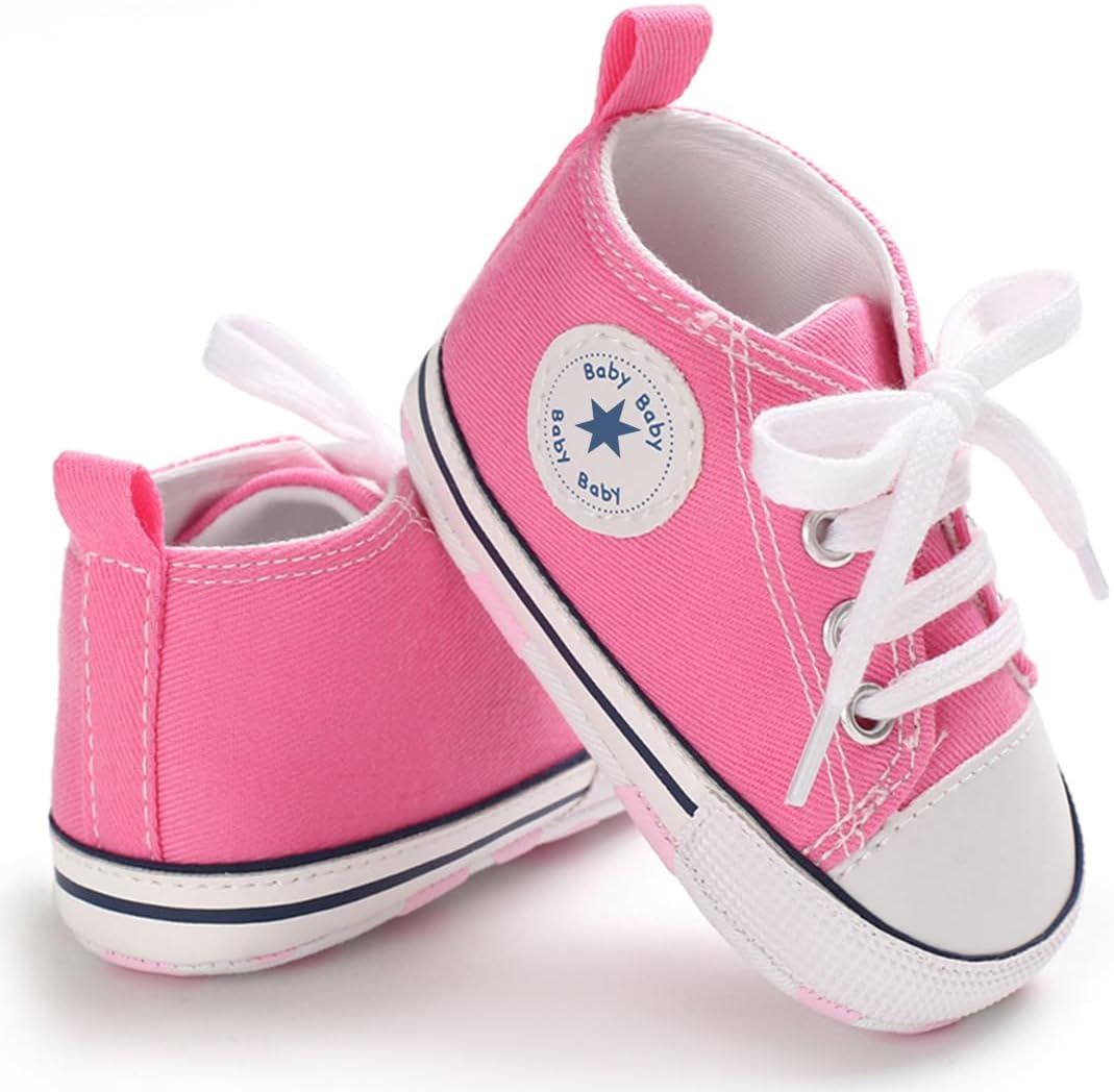 Unisex Baby Girls Boys Canvas High-top Shoes, Newborn Infant Anti-Slip Soft Sole Frist Walking Breathable Sneakers
