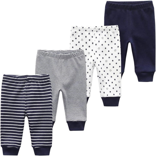 Unisex Newborn Baby Cotton 4-Pack Pants Embroidery Pringting Casual Leggings 0-24 Months for Boys and Girls
