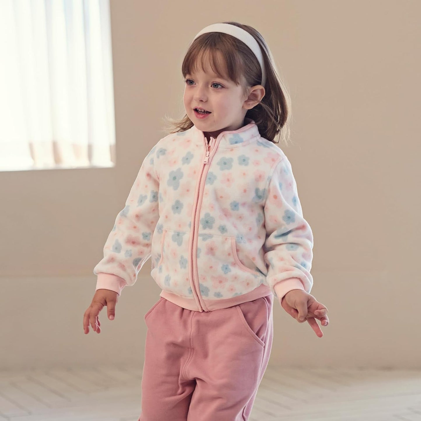 DAVE & BELLA Kids Printed Polar Fleece Jacket Toddler Baby Boys Girls Zip Up Long Sleeve Spring Fall Warm Outerwear Coat