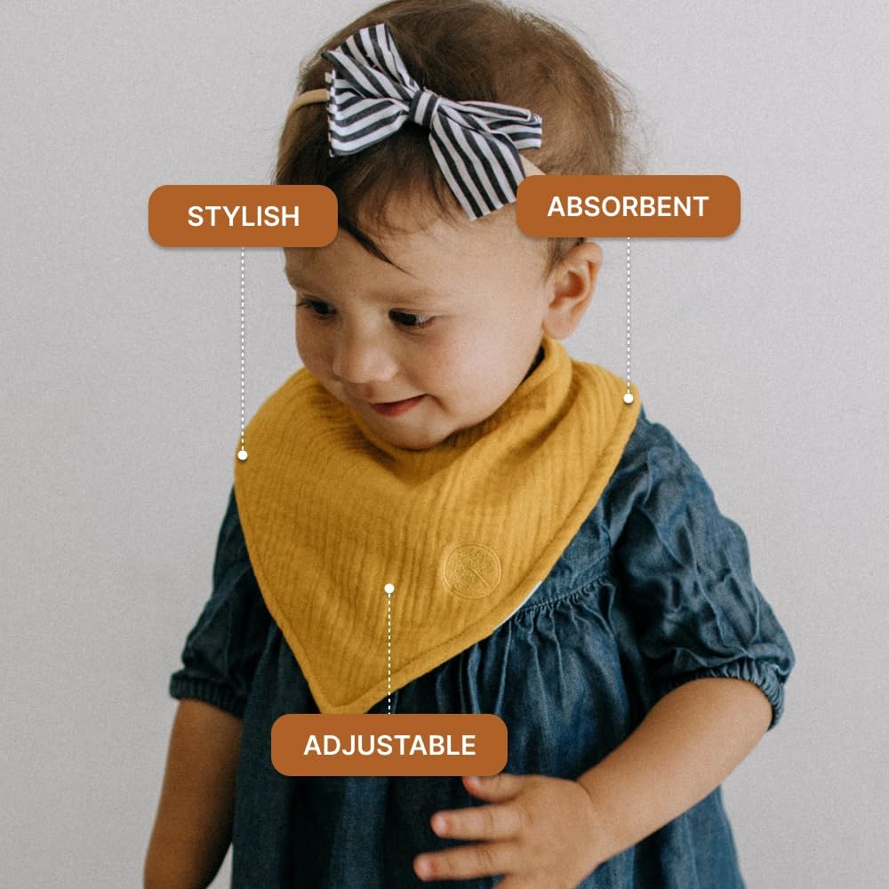Parker Baby Muslin Bandana Drool Bibs | 100% Soft Muslin Cotton, Absorbent & Adjustable | Stylish Teething & Drooling Bibs