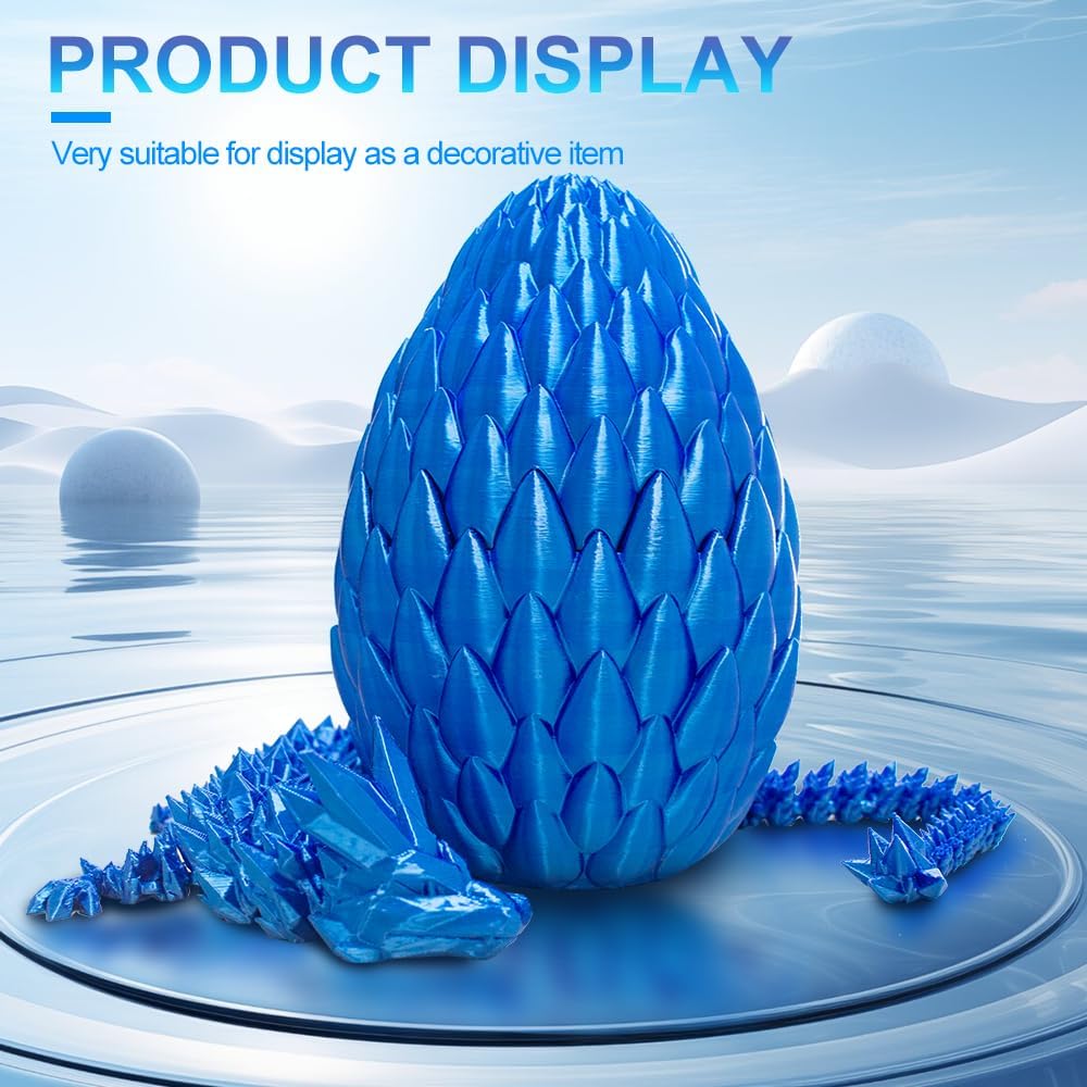 Dragon Eggs with Dragon Inside, 16.5 Inch Large 3D Printed Dragon Egg Articulated Dragon Crystal Dragon Executive Desk Toys Fidget Toy for Autism/ADHD (Blue, only dragon)