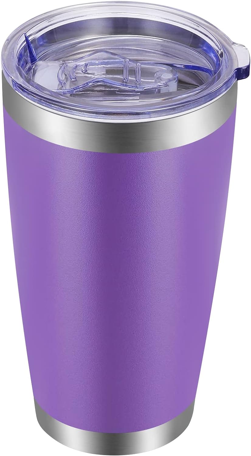 VEGOND 20oz Tumbler with Lid and Straw Stainless Steel Tumbler Cup Vacuum Insulated Double Wall Travel Coffee Mug Powder Coated Coffee Cup(Purple 1 Pack)