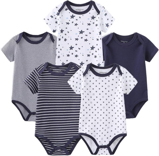 Kiddiezoom Baby Bodysuit Newborn Short Sleeve baby One-Piece Cotton 5-Pack baby clothes