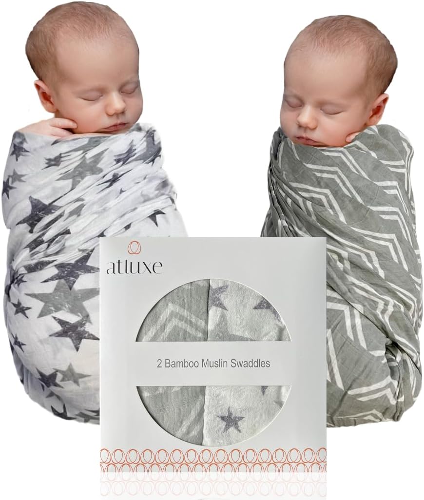 Premium Baby Swaddle Blanket - 2 Pack Muslin Swaddle Blankets Neutral, Softness Upgrade, Breathable 47''x47'' Nursery Wrap for Boys & Girls - Unisex, 70% Viscose from Bamboo, 30% Cotton (Gray)