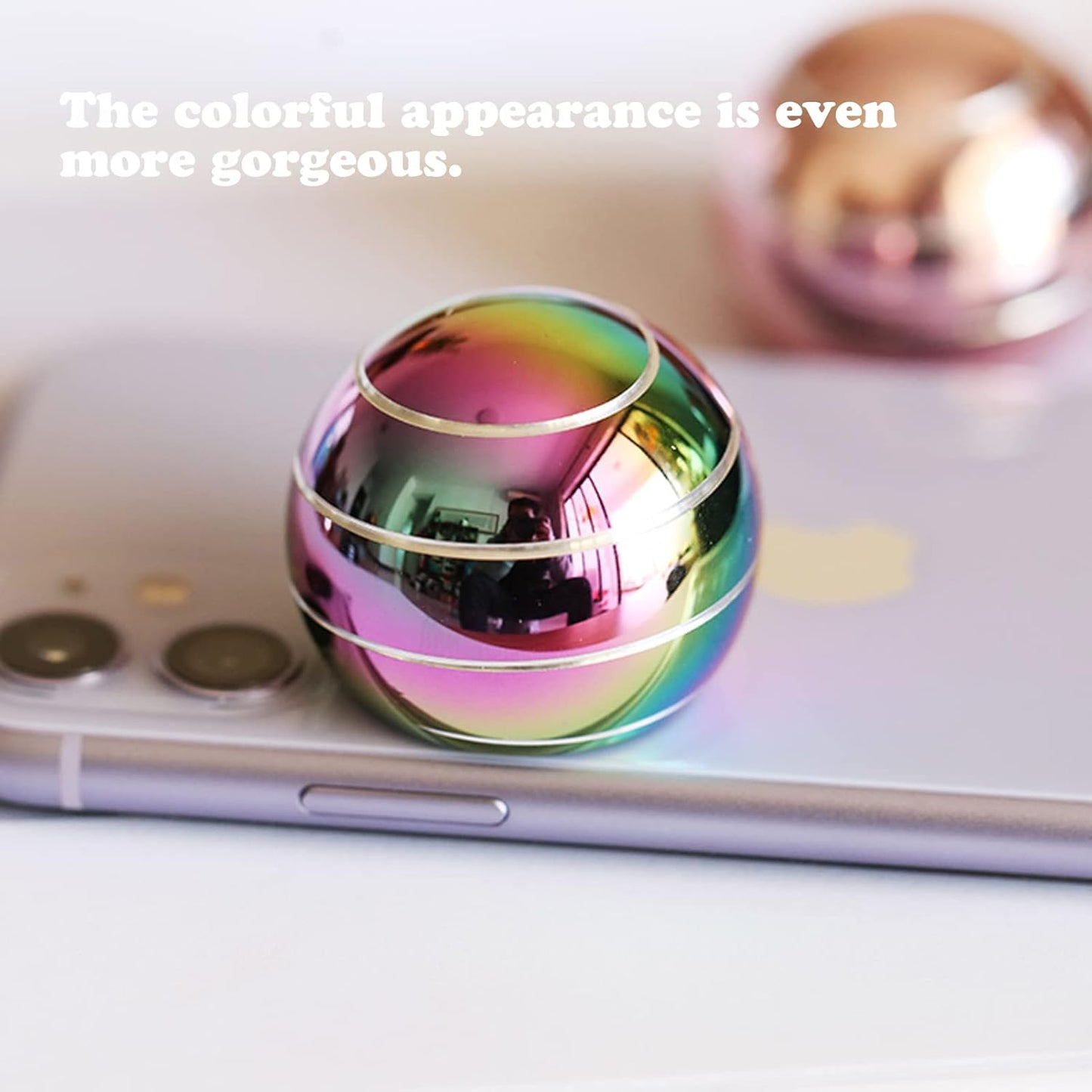 Metal Kinetic Desk Toy, Optical Illusion Fidget Spinning Top MulColorful Ball, Unique Executive Stress Relief Gift for Adults