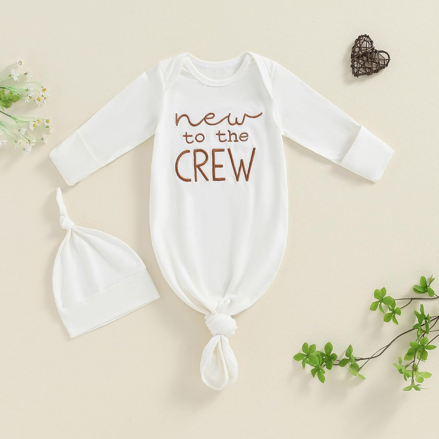 Newborn Boy Girl Coming Home Outfit Baby Infant Sleeper Gown Nightgown Outfits Cute Fall Winter Pajamas and Hat