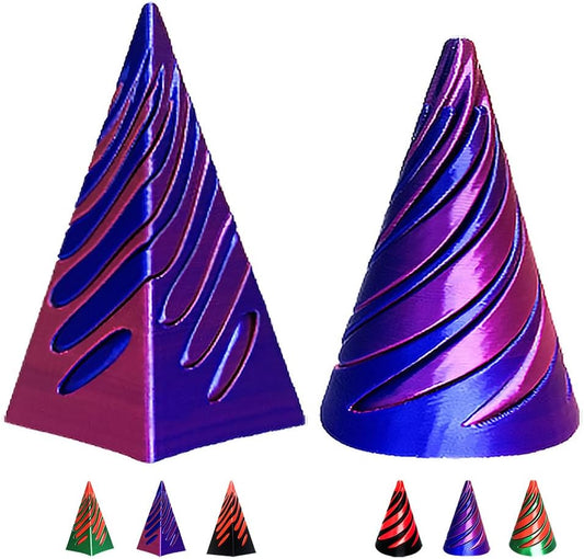 Spiral Cone Fidget Toy,Impossible Cone Pyramid Passthrough Sculpture Bulk Fidget Toys for 3D Printed,Anxiety Stress Relief Desk Deco Souvenir Mini Gift Toy for Home Office (#C-Laser Blue Purple)