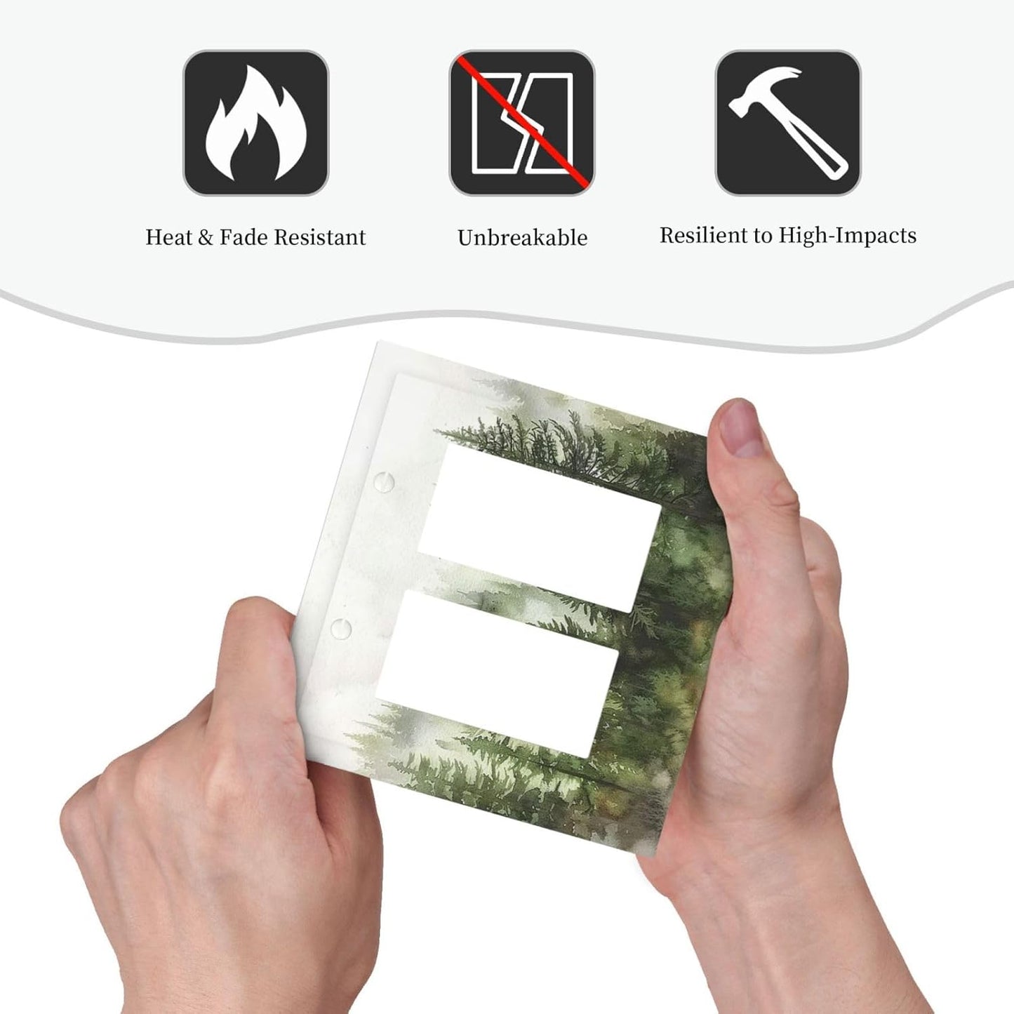 Decorative Outlet Covers Green Forest Watercolor Painting Foggy Pine 2 Gang Double GFCI Rocker Electrical Wall Panels Light Switch Cover Plate for Bedroom living Room Decor