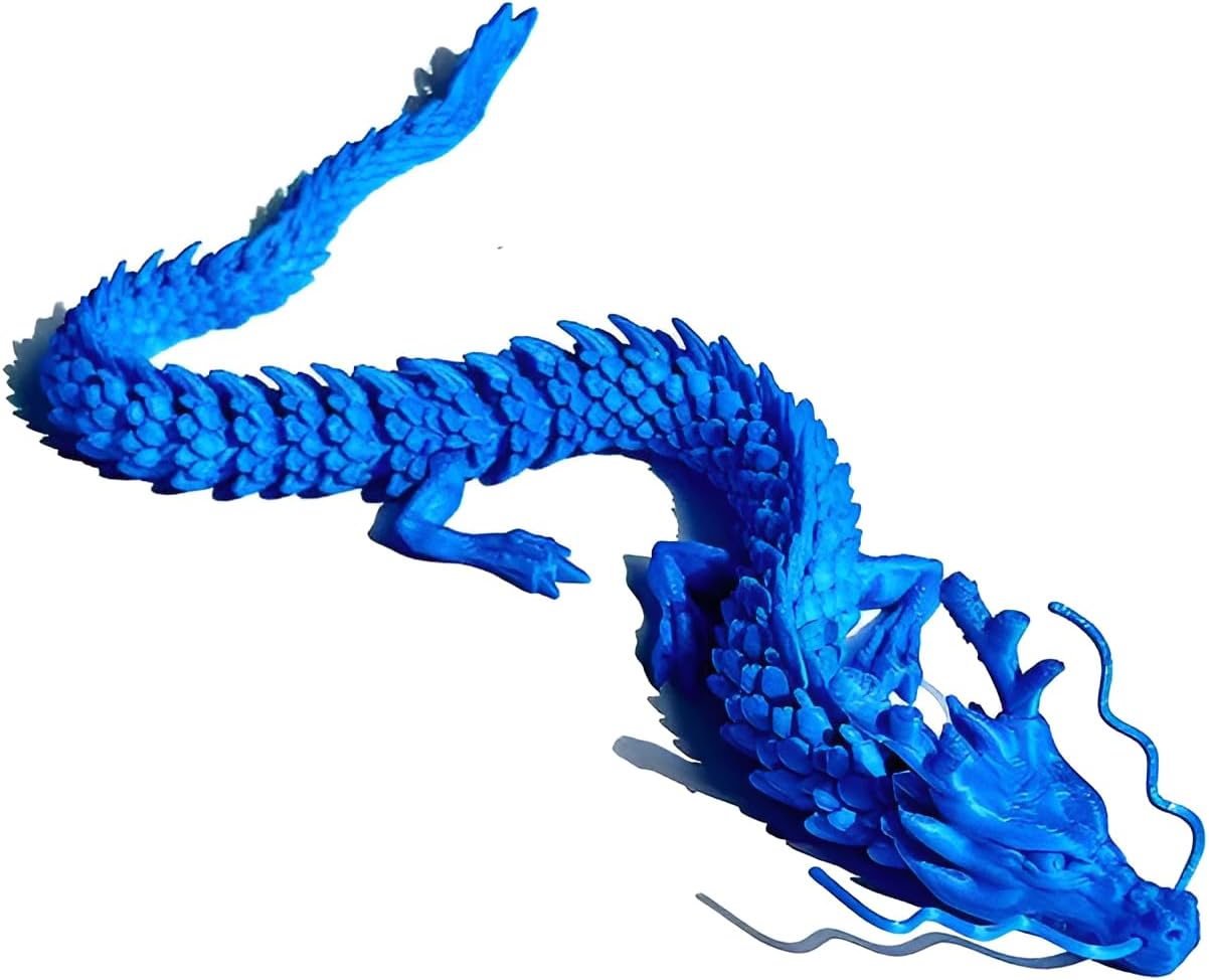 3D Printed Dragon Fidget Toy, 18in Surprise Mystery Dragon, Crystal Dragon Fidget Toy, Articulated Pye Dragon Fish/Display Cabinet/Home/Office Desktop Decor (Navy Blue)