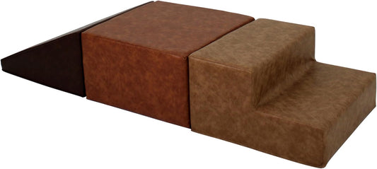 SoftScape Rustic Kid Playtime Climber, Indoor Active Playset for Toddlers and Children, Safe Soft Foam for Crawling and Sliding (3-Piece Set) - Distressed Faux Leather Assorted