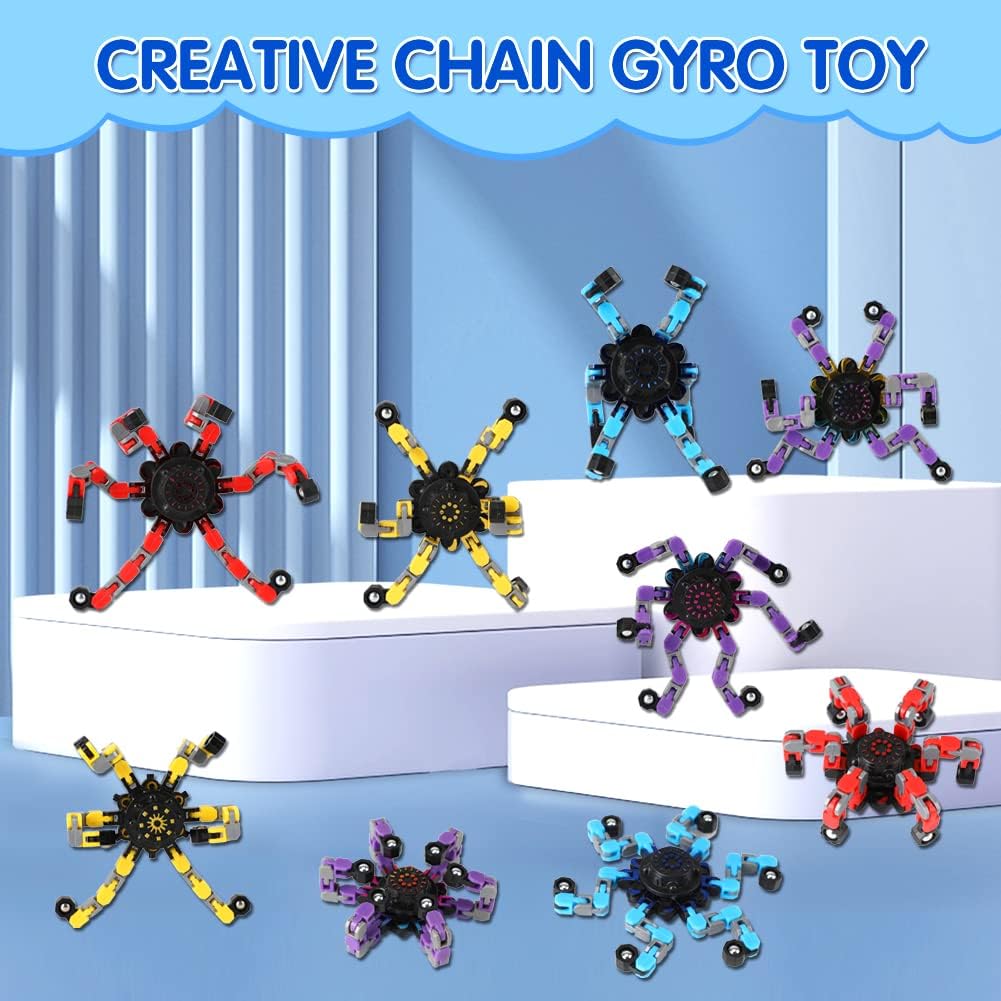 16 Pack Fidget Spinners Deformable Stress Relief Sensory Toy Robot Spinner DIY Mechanical Spiral Twister Creative Chain Gyro Toy for Goodie Bag Stuffers Party Favors Gift Prizes Novely Anxiety Toys