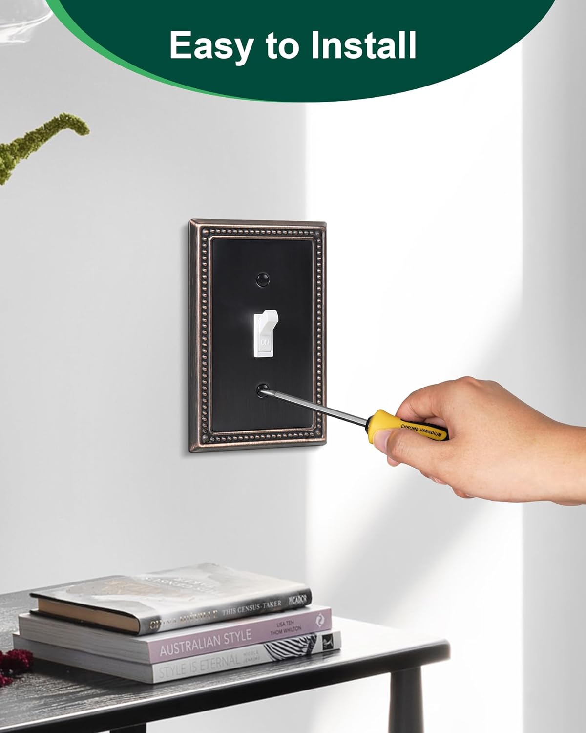 6-Pack Single Toggle Light Switch Cover Plate, Pearls Decorative Switch Plate Covers, Aged Bronze 1 Gang Metal Wall Plate, Corrosion Resistant