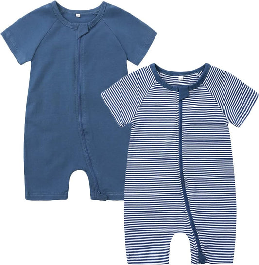 Feidoog Baby Boys 2Pack Rompers Summer Short Sleeve 2 Way Zipper One-Piece Romper Jumpsuit Sleep and Play