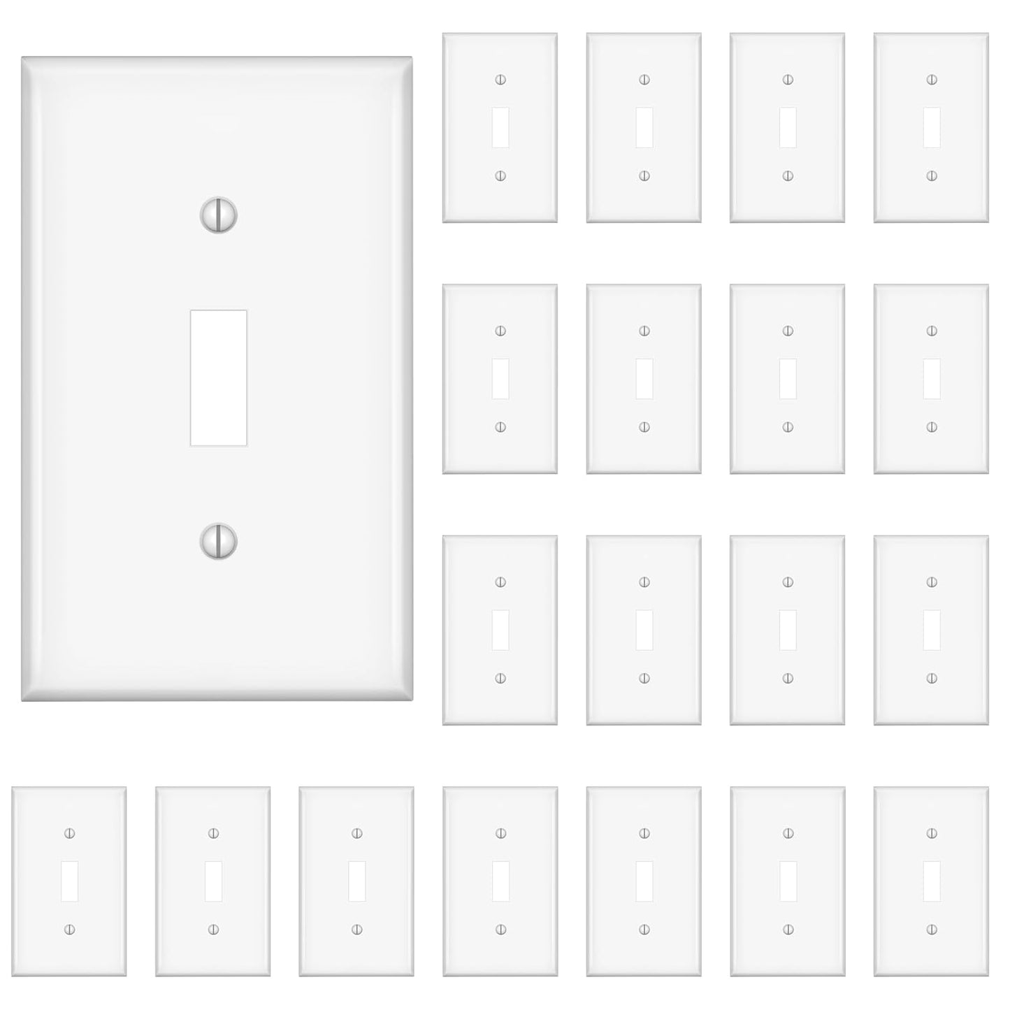 Light Switch Cover, Standard Size Toggle Light Switch Wall Plate,White, Wall Plates for Light Switches, White, 20 Pack
