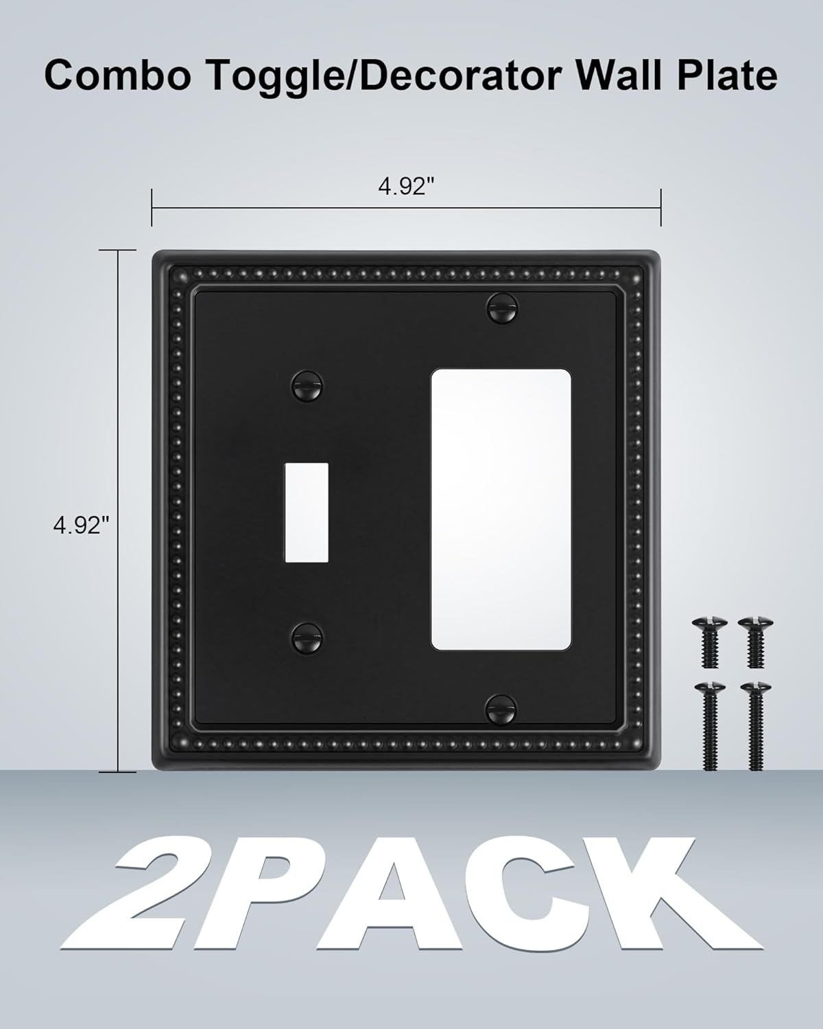 2-Pack Combo Toggle/Decorator Light Switch Cover Plate, Pearls Decorative Electrical Outlet Covers, Metal Wall Switch Plates and Outlet Covers, Black