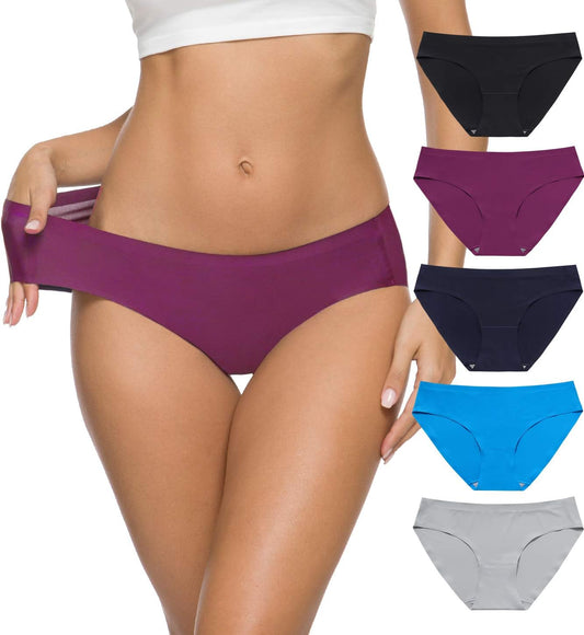 Wealurre Seamless Underwear for Women No Show Panties Soft Stretch Hipster Bikini Underwears 5-Pack