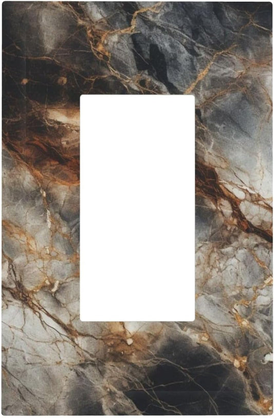 Brown Marble Granite Golden Lines Print Decorative Outlet Covers 1 Gang Single Rocker Light Switch Cover Plate Wall Plates GFCI Faceplate for Bathroom Kitchen Decor