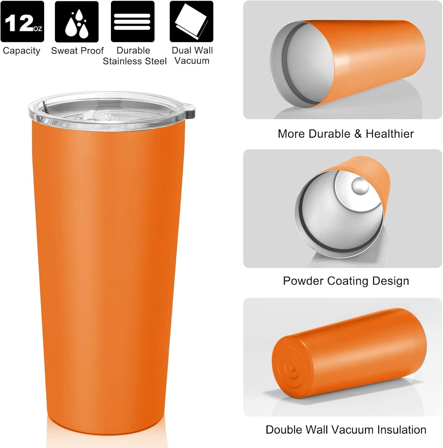 VEGOND 20oz Tumbler Stainless Steel Tumbler with Lid And Straw Vacuum Insulated Double Wall Travel Coffee Mug(orange package 1)