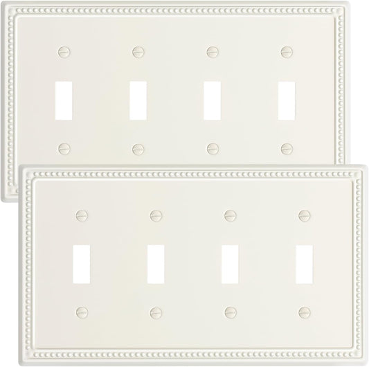 2-Pack Quad Toggle Light Switch Cover Plate, 4 Gang Metal Switch Plate Covers, Light Almond Pearls Decorative Wall Plate, Corrosion Resistant