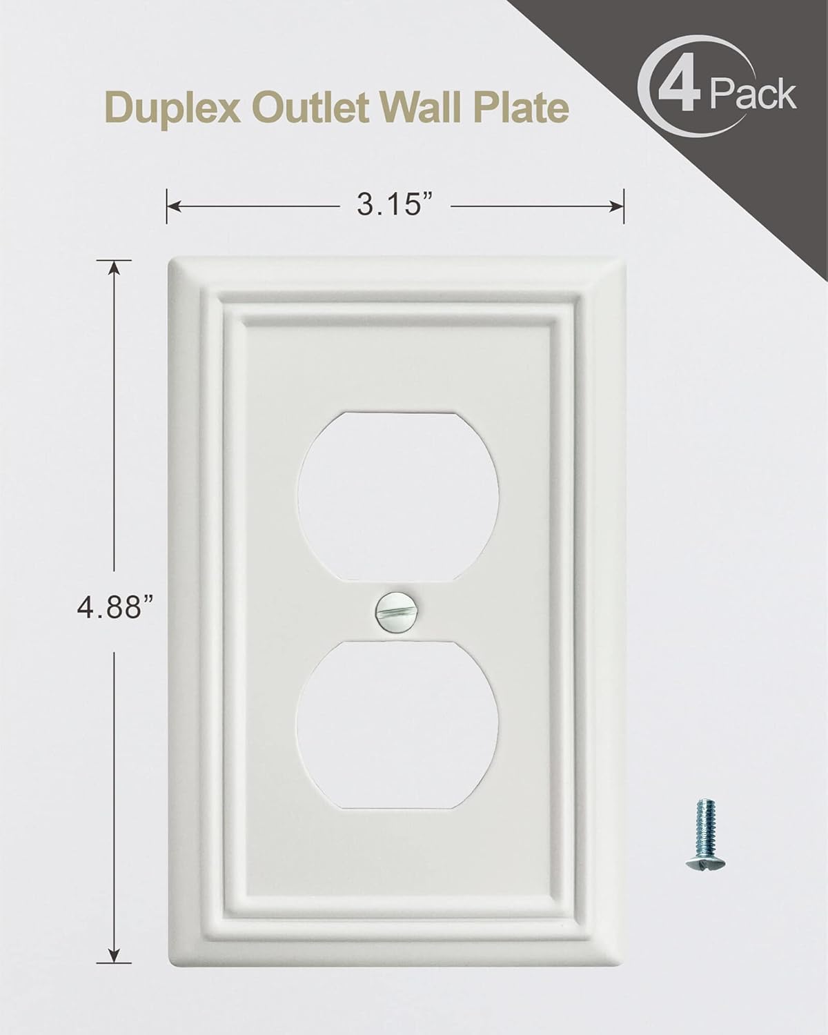 6-Pack Duplex Outlet Cover, Metal Wall Plate for Receptacle, Light Switch, Decorative Off White Outlet Cover Plate, 3.15''*4.88, Midsize