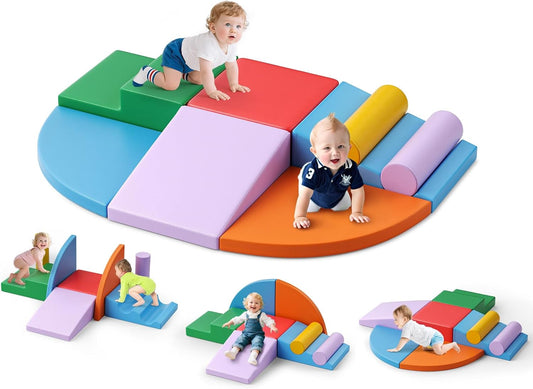 Lischwert Foam Climbing Blocks for Toddlers 1-3, 8pcs Soft Play Set with Crawling Exploration Toys, Indoor Outdoor Infant Safe Blocks for Baby Gym Toddler Playground