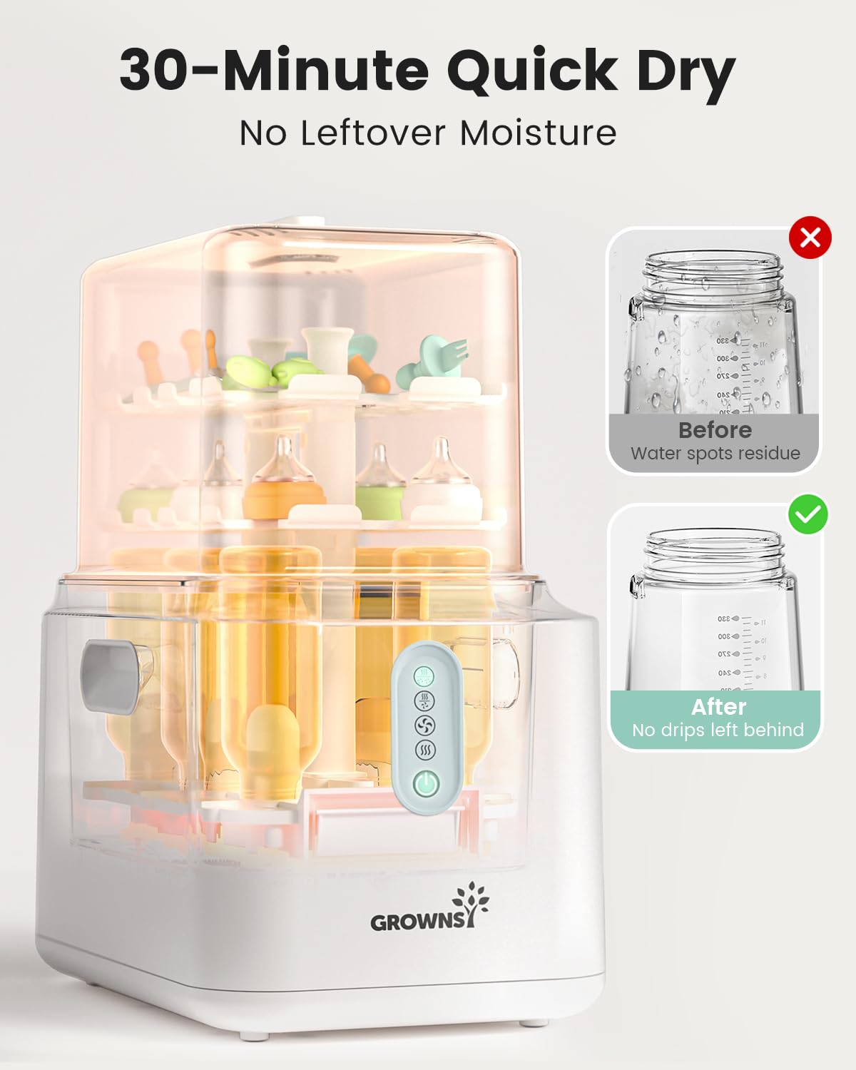 Grownsy 3-Layer Large Bottle Sterilizer and Dryer, Fast Sterilization and Drying, Universal Bottle Sterilizer for Baby Bottles, Breast Pump Parts & Baby Essentials