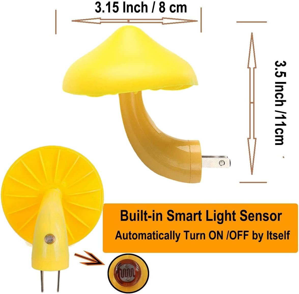 AUSAYE 3 Pack Sensor LED Mushroom Night Light Plug in Lamp Cute Night Lights for Adults Kids NightLight Bedroom,Bathroom,Toilet,Hallway,Stairs,Kitchen,Basement Warm Yellow