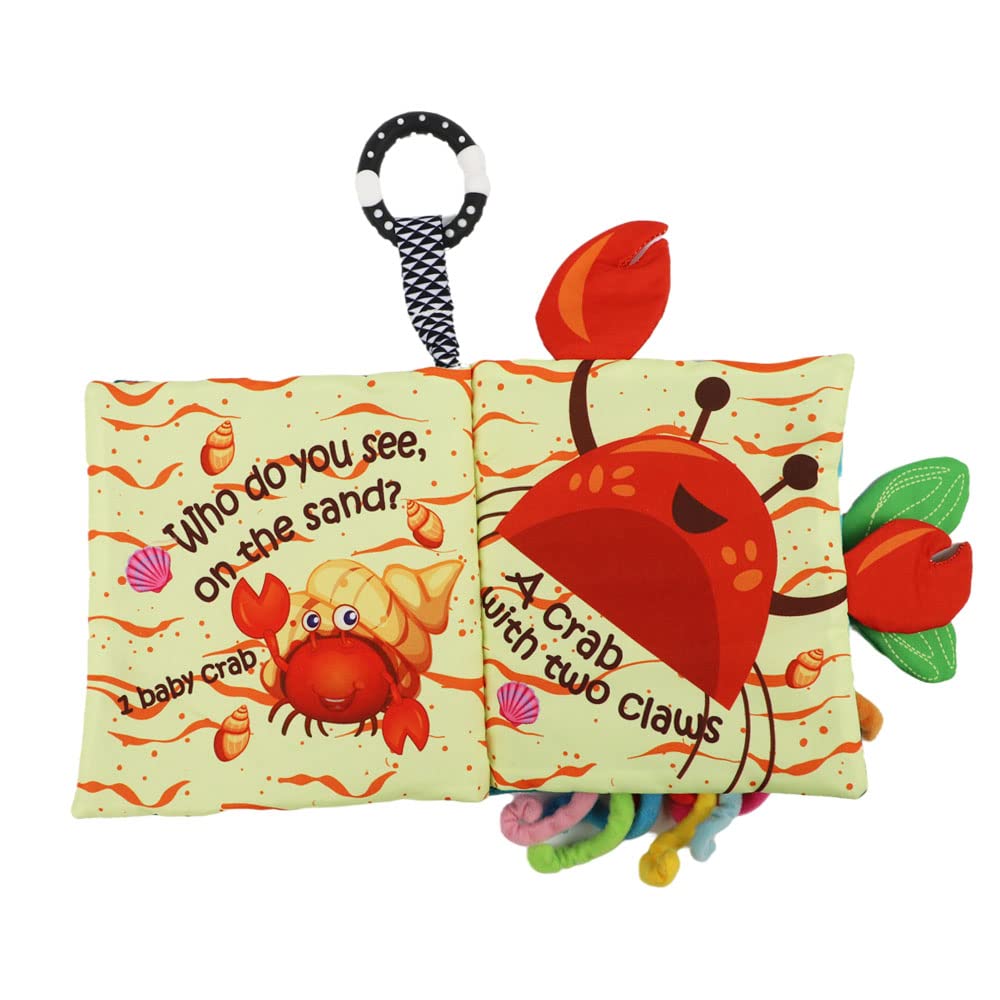 Fish Baby Book 0-6 Months,Touch Feel Cloth Crinkle Books for Babies,Infant Baby Toys 6-12 Months,Learning Education Soft Sensory Mirror Toy,Shower Gifts Easter for Boys Girls-Teether