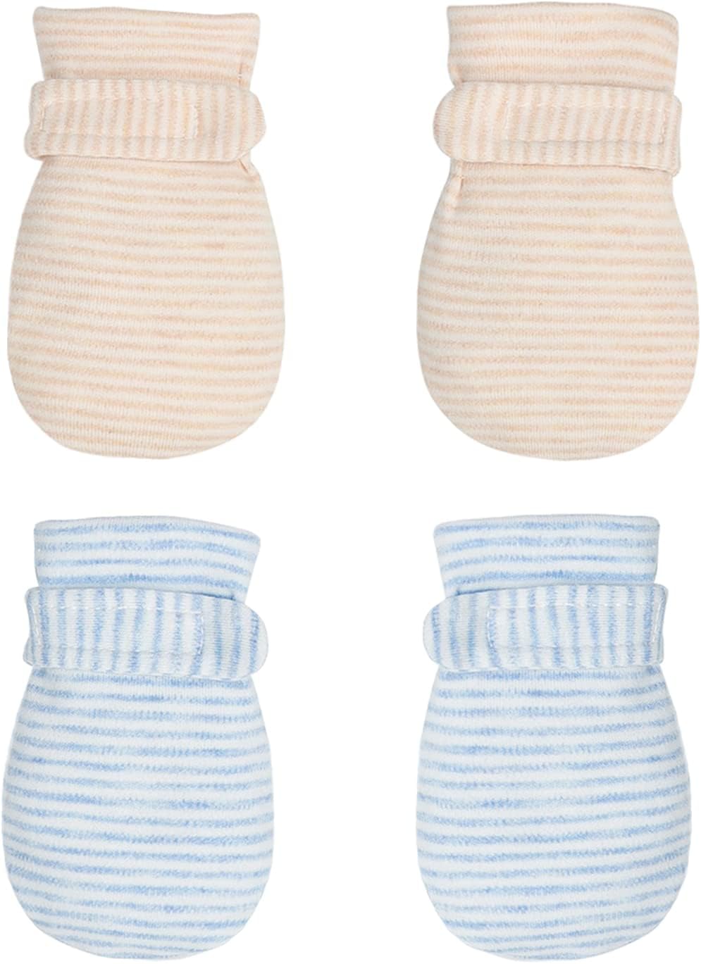 Newborn Baby No Scratch Mittens Stay On, 100% Cotton Breathable, Adjustable Infant Gloves for Baby Boys Girls Mittens