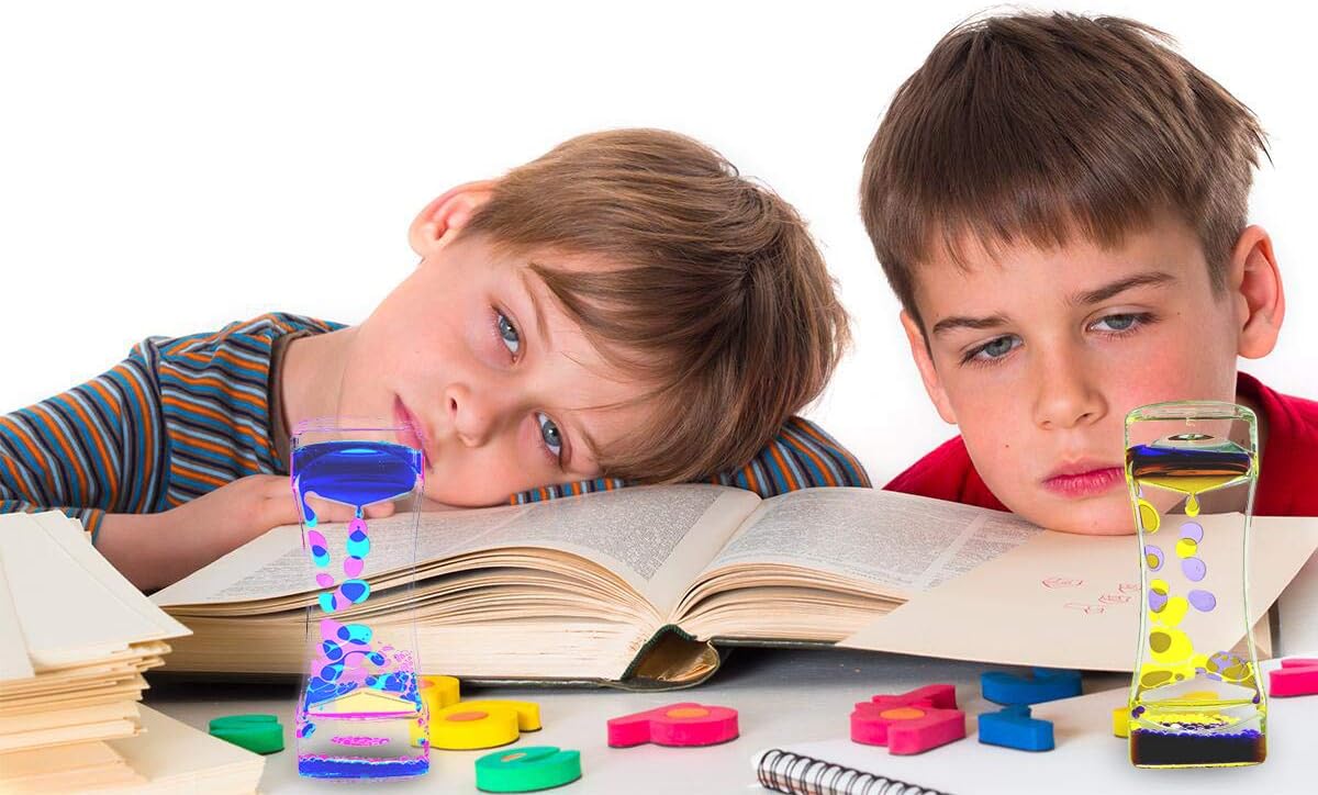 Liquid Motion Bubbler Timer Pack of 4 Colorful Hourglass Liquid Bubbler ADHD Fidget Toy Sensory Toys Anxiety Toys Autism Toys Children Activity Calm Relaxing Desk Toys for Kids Teenager Adults