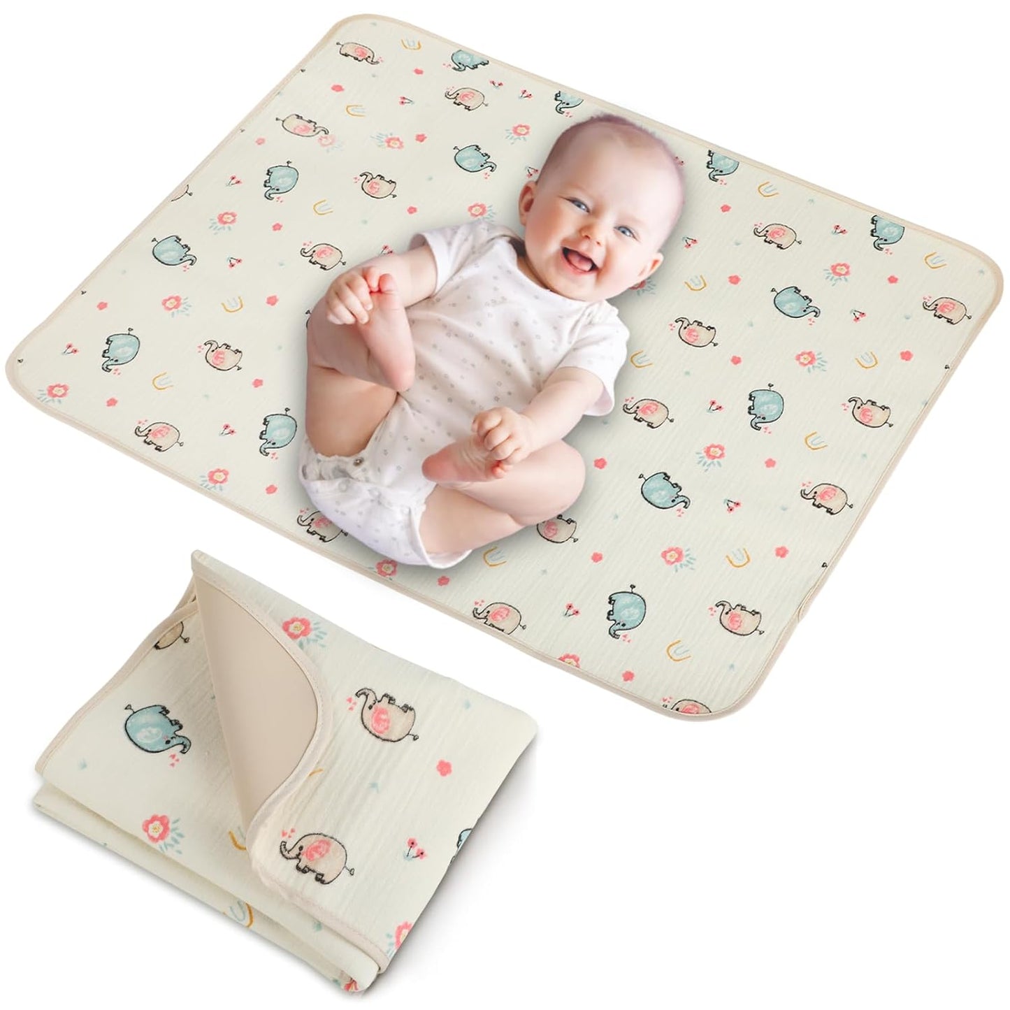 Baby Diaper Changing Pad, 19.7"x25.6" Waterproof Changing Pad Liners with 100% Muslin Cotton Front Top and Leather Back, Soft and Absorbent Portable Changing Mat for Travel, Changing Station