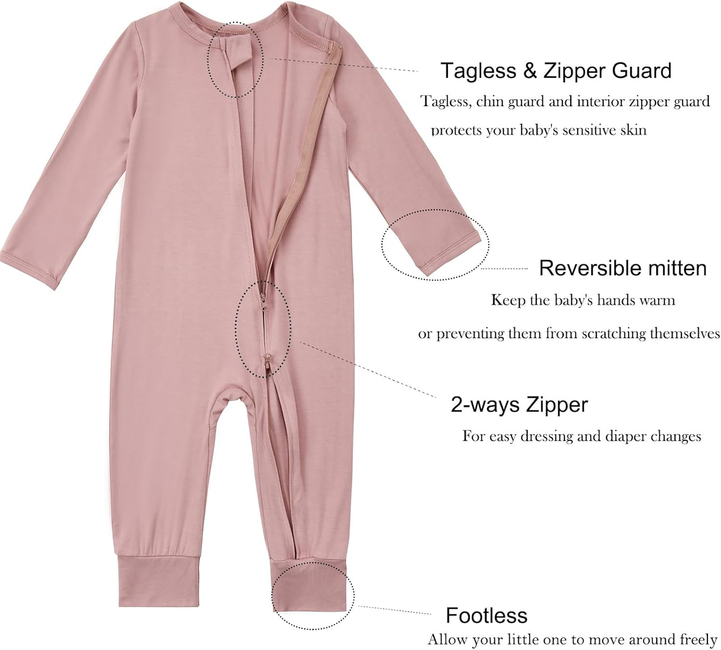 Aablexema Baby Footless Pajamas Zipper with Mitten, Rayon from Bamboo, Infant Long Sleeve Romper Pjs