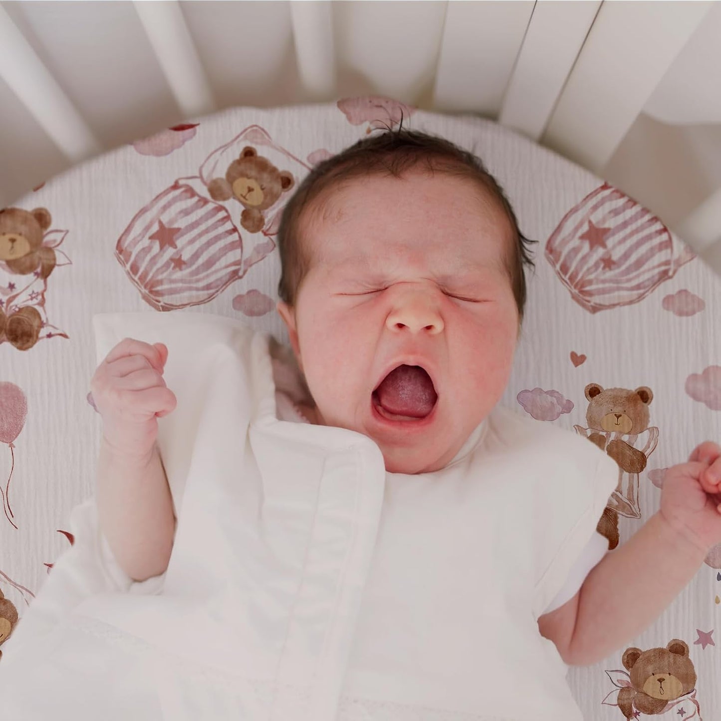 Gllquen Baby Muslin Bassinet Sheets 3 Pack, Breathable Elastic Cozy Fitted Cotton Bassinet Mattress Sheet for Baby Boy Girls, Fit for Hourglass Oval Rectangular Cradle Pad Sheets 33"x17" (Bear Dream)