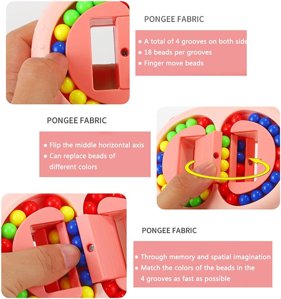 Rotating Magic Bean Cube Spinner Fidget Toys,Stress Relief Gifts Fidget Puzzles for Adults Kids,Anxiety Relief Learning & Education Toys,Double Flip Handheld Puzzle Cube Toys(Pink)