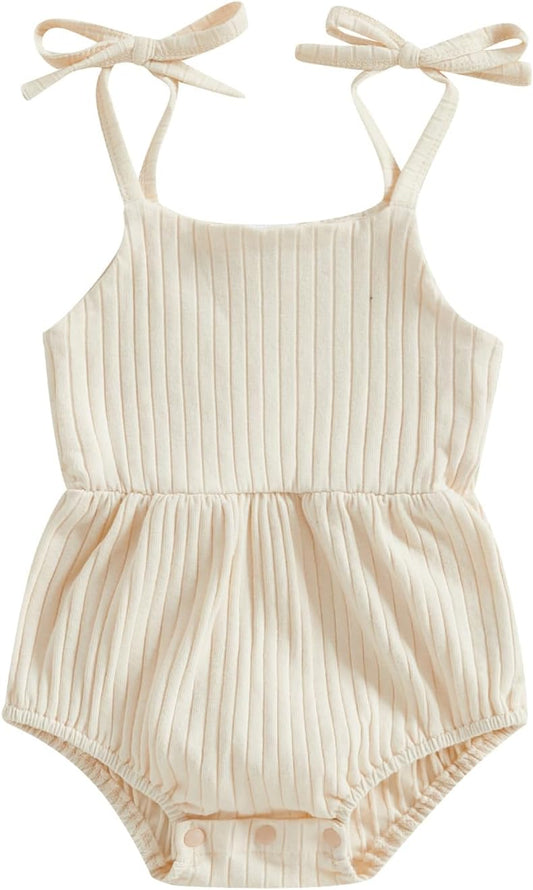 Newborn Infant Baby Girl Romper Ribbed Knit Sleeveless Spaghetti Strap One Piece Jumpsuit Bodysuit Summer Clothes
