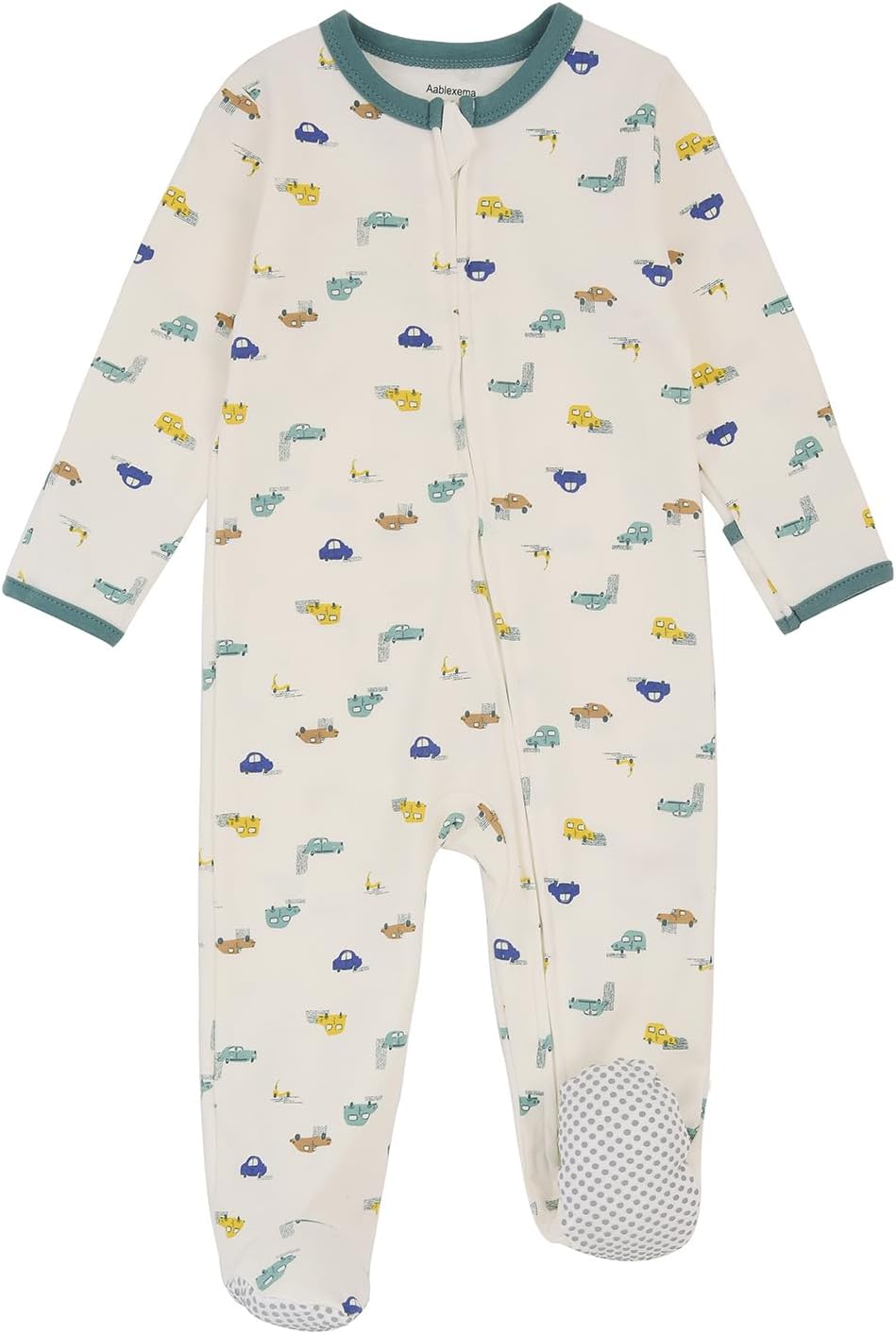 Aablexema Baby Footie Pajama with Mitten Cuffs, Double Zipper Infant Cotton clothes Sleeper Pjs, Footed Sleep Play
