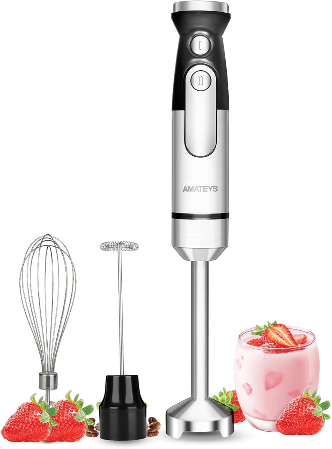 Immersion Blender Handheld,700W Hand Mixer Infinitely Variable Speeds,Multi-function Stainless Steel Stick Electric Kitchen Smoothie Blender with Detachable Whisk, Milk Frother,for Soup Puree