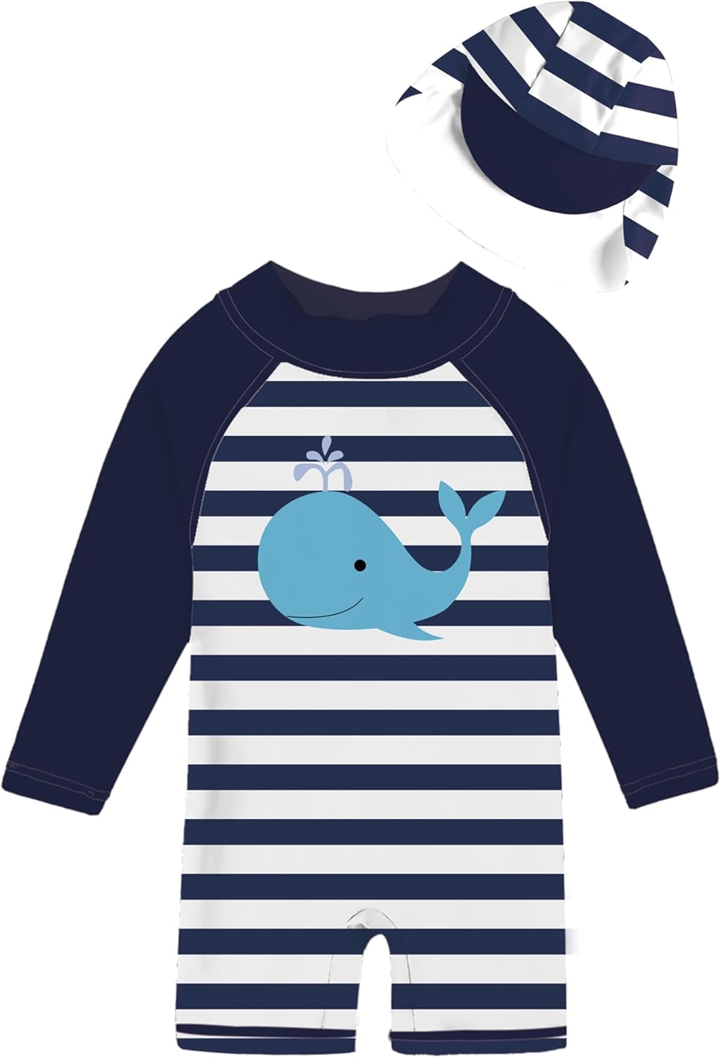 uideazone Baby Boys One Piece Swimsuit Long Sleeve UPF 50+ Rash Guard Bathing Suit Swimwear with Sun Hat 0-24 Months
