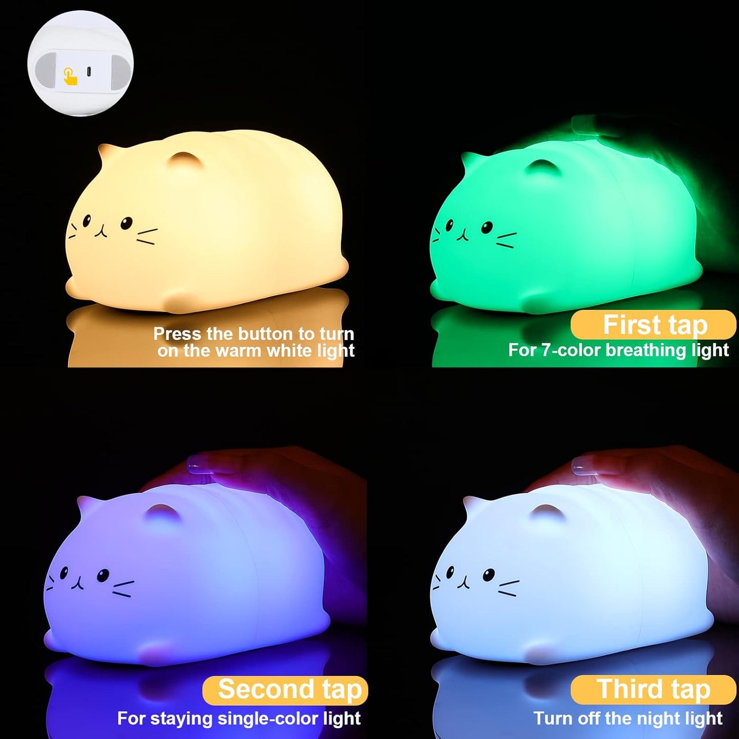 LOVERUIS Cute Night Light Cat 7 Colors Kitty Night Light with 3 Hour Timer Dimmable Squishy Lamp Gift for Kid Kawaii Decor Room