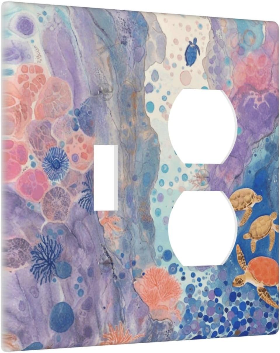 Turtle Coral Fish Watercolor Colorful Underwater World Wallplates 1 Toggle 1 Duplex Switch Plate Electrical GFCI Faceplate Decorative Light Switch Covers for Kids Room Home Decor