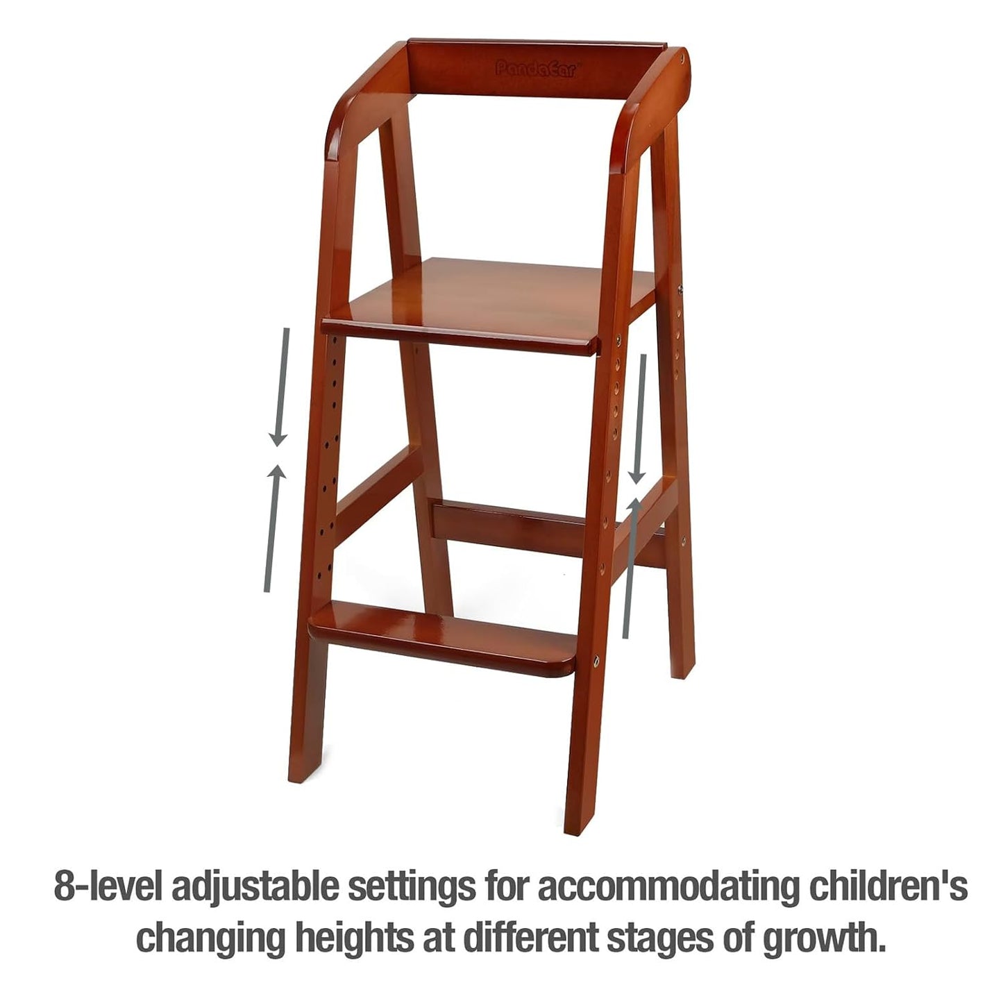 PandaEar Wooden High Chair for Toddlers, Adjustable Child Highchair Feeding Chair with Removable Cushion & Steps for Kids Dining, Eating, Studyin (Walnut)