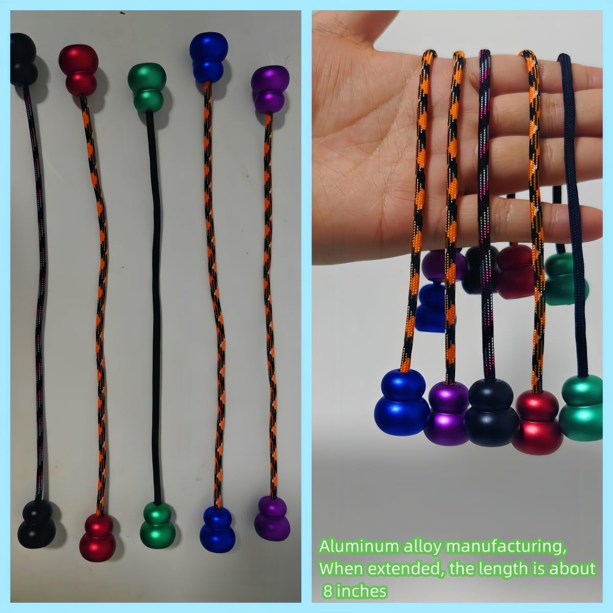 Begleri Fidget Beads, Aluminum Alloy- Practicing EDC Knuckle Finger Skill, Stress Relief Toy for Adult Relieve Anxiety Worry/with Replaceable Rope (Blue)