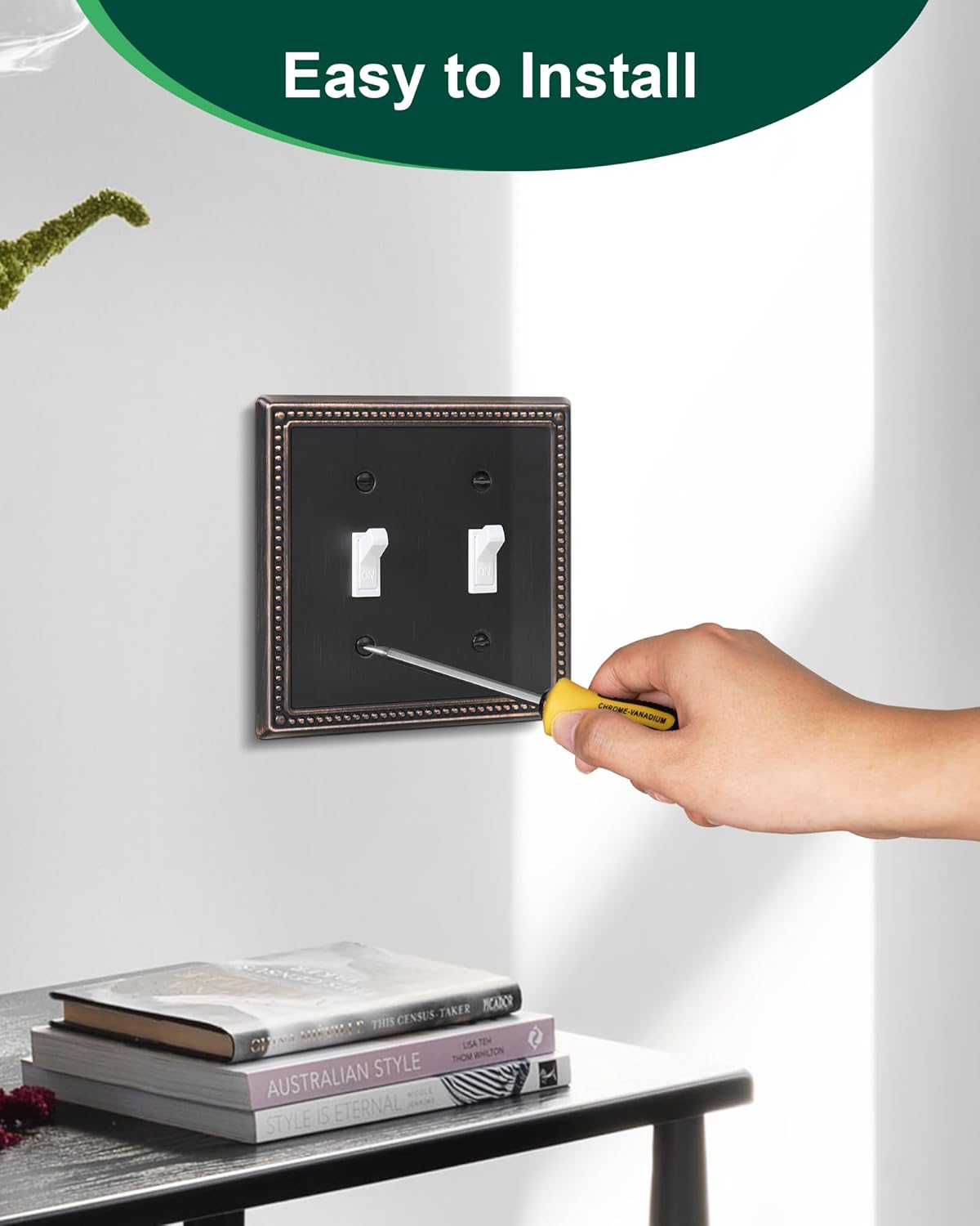 2-Pack Double Toggle Light Switch Cover Plate, Pearls Decorative Dual Switch Plate Covers, Aged Bronze 2 Gang Metal Wall Plate, Corrosion Resistant