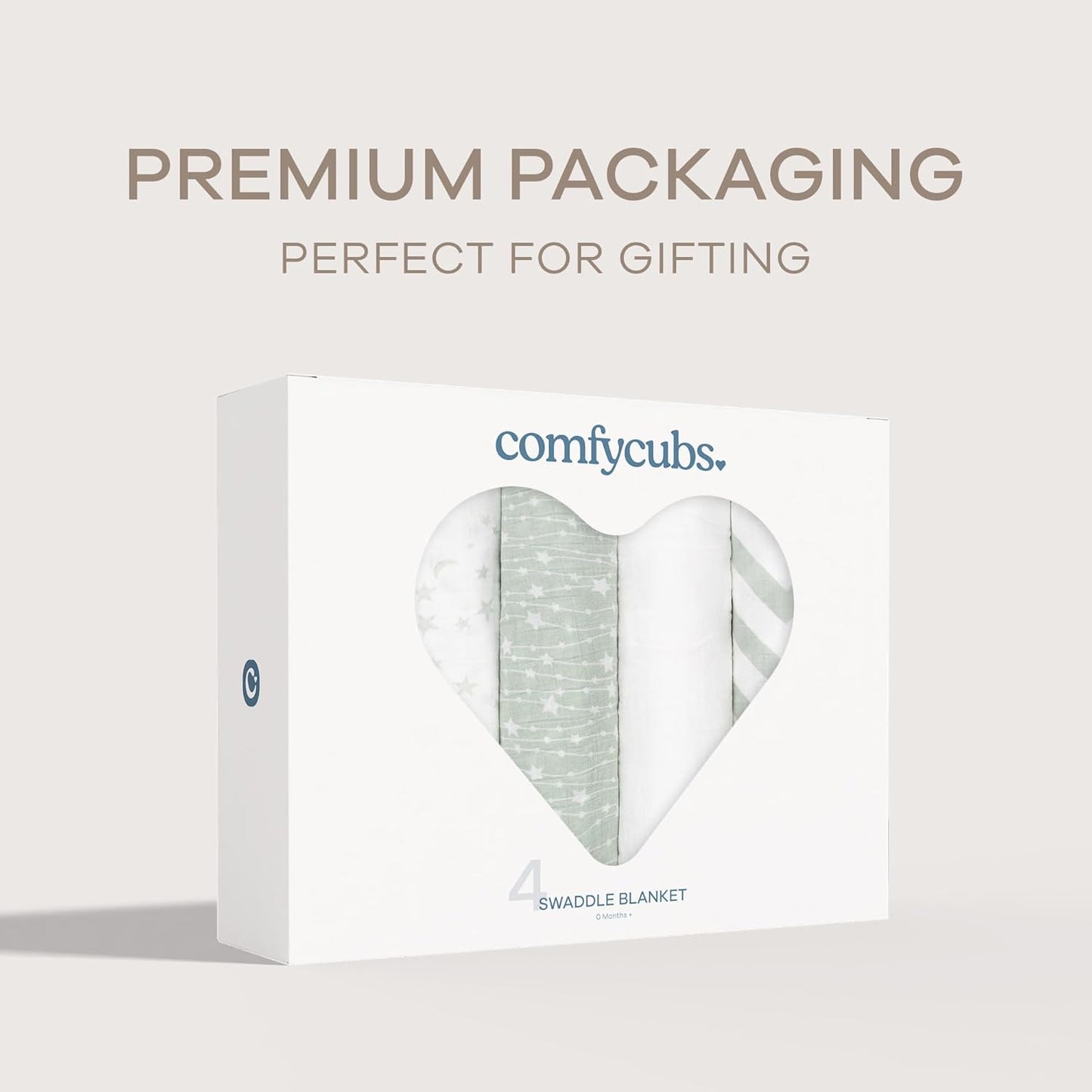 Comfy Cubs Muslin Swaddle Blankets Pack of 4, 47 x 47 Inches, Soft Cotton Baby Blanket Set, Large Multipurpose Swaddling Wraps for Newborns - Self-Soothing Swaddle - Green