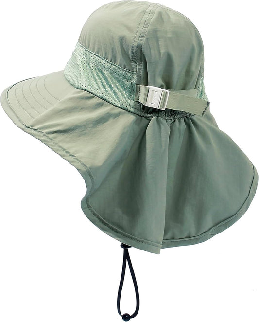 CHUNG Baby Sun Protection Hat Summer Toddler Adjustable UPF 50+ Wide Brim Neck Flap Beach Caps Boys Girls 1-12 Years Kids