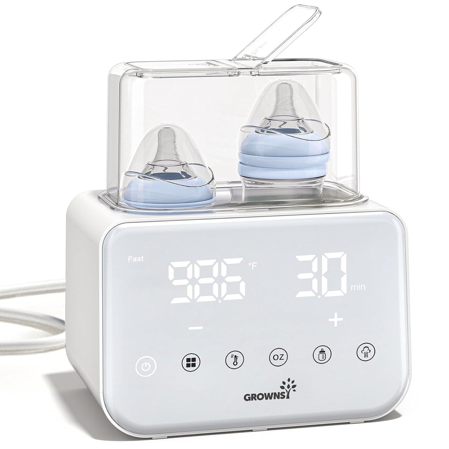 Baby Bottle Warmer, Grownsy 10-in-1 Fast Bottle Warmer Accurate Temp Control, with LCD Display, Timer, Defrost, Sterili-zing, Keep 24H, Double Bottle Warmer for Breastmilk& Formula, Heat Baby Food