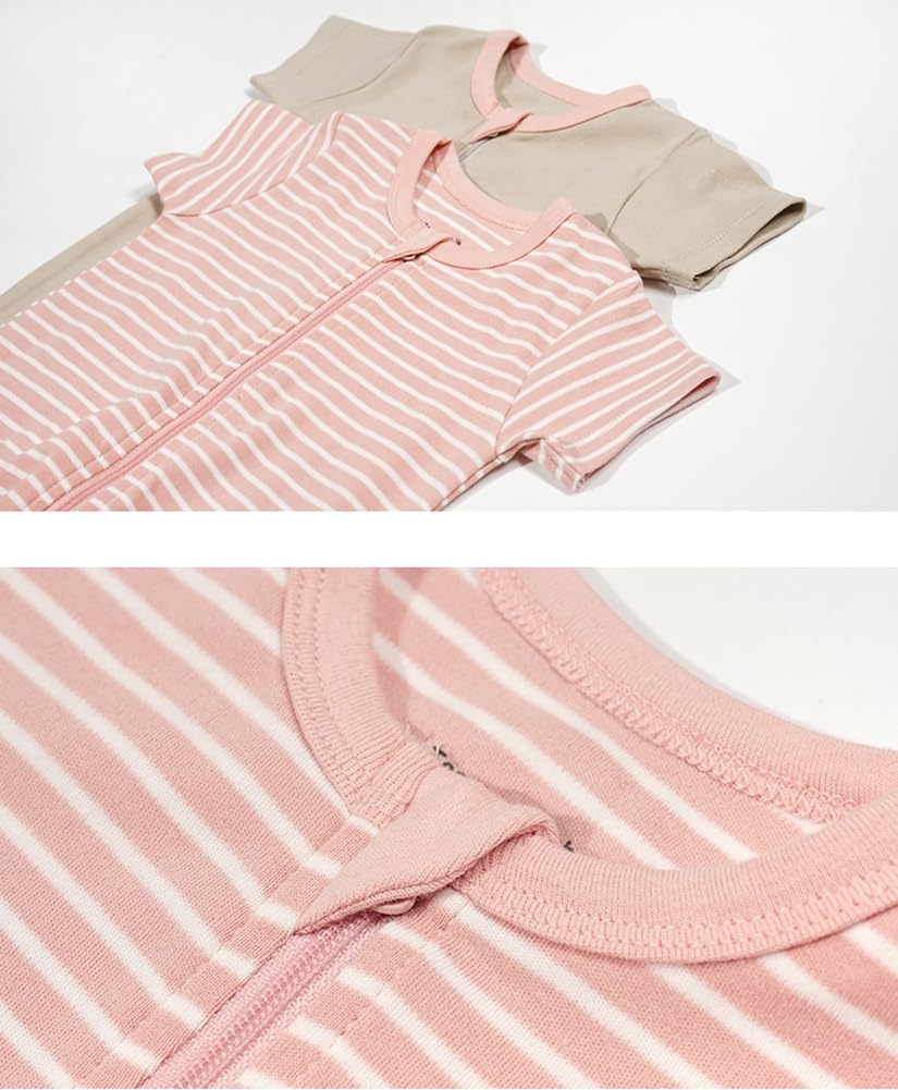 Teach Leanbh Toddler Baby Boys Girls 2-Pack Pajamas Cotton 2 Way Zipper Short Sleeve Footless Romper Sleep and Play