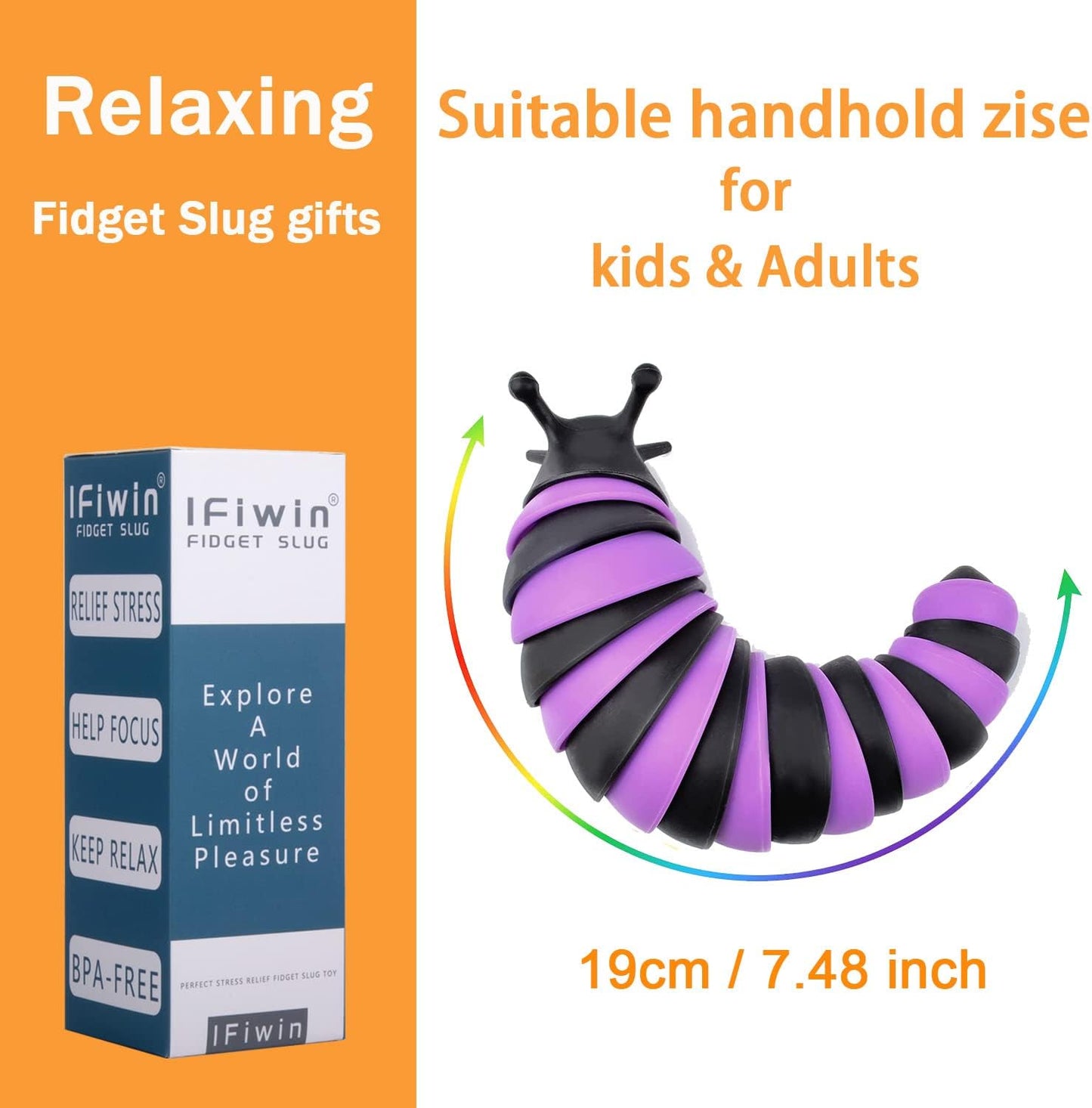 IFiwin Fidget Slug, Sensory Slug Fidget Toys for Autistic Kids & Adults, Autism Sensory Toys, Fidget Stress Toys, Christmas Stocking Stuffers, Birthday Gifts Party Favors