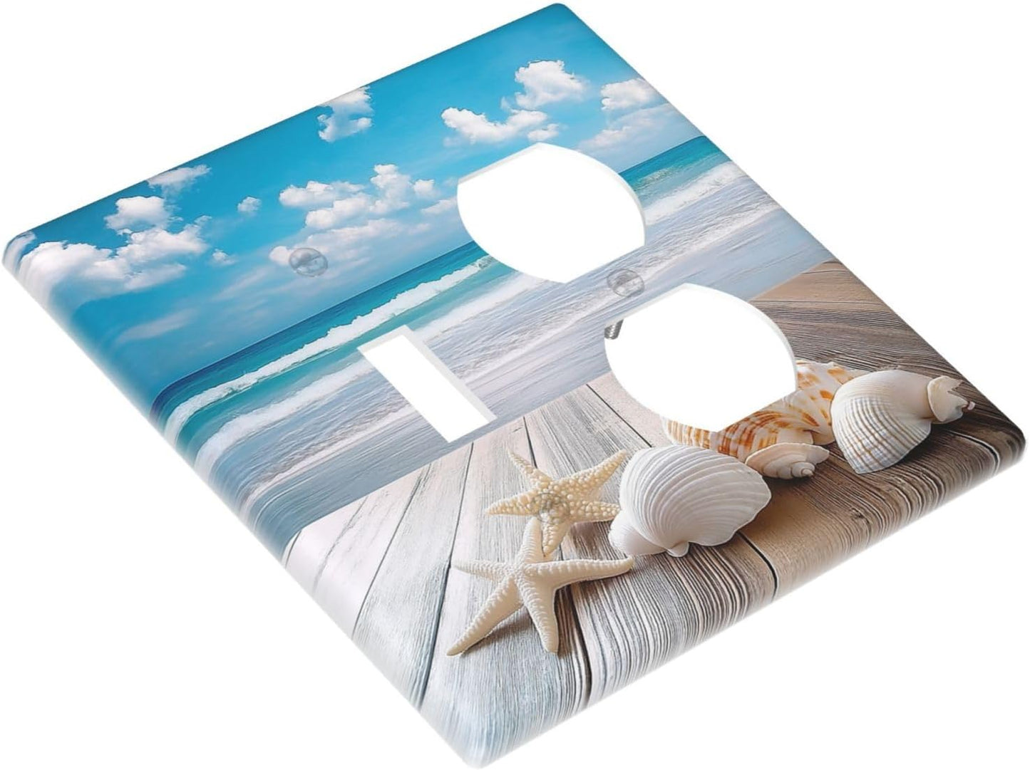 Wallplates Beach Waves Brown Wood Starfish Shells 1 Toggle 1 Duplex Switch Plate Electrical Gfci Faceplate Decorative Light Switch Covers For Bathroom Living Room Decor